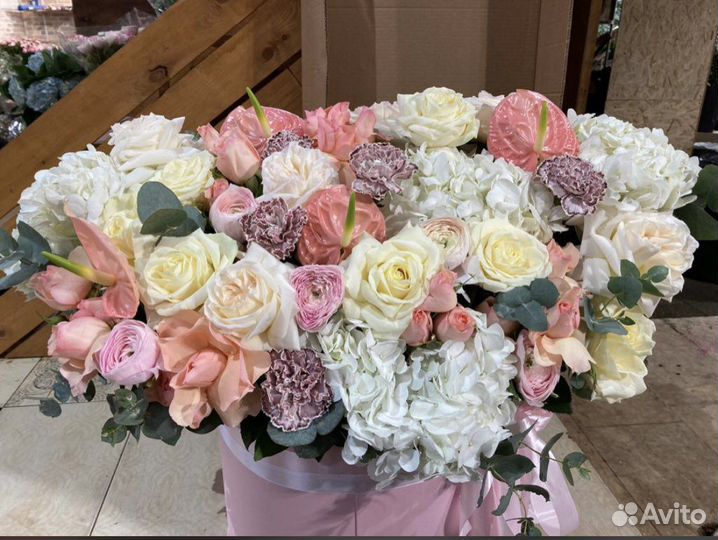 Цветы в шляпной коробке, Композиции цветы, доставк