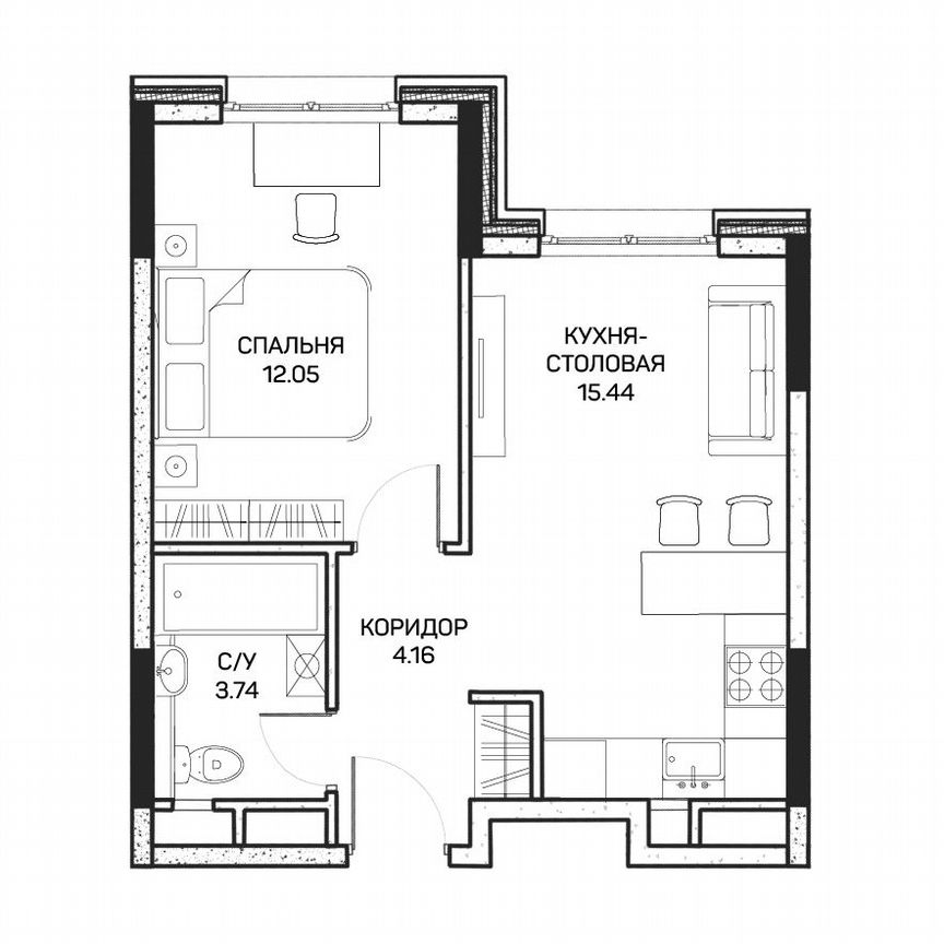 1-к. апартаменты, 35,5 м², 8/8 эт.