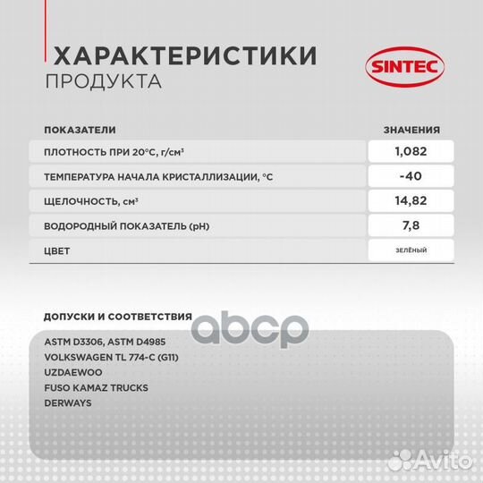 Антифриз Euro G-11 green -40 10кг 990571 sintec