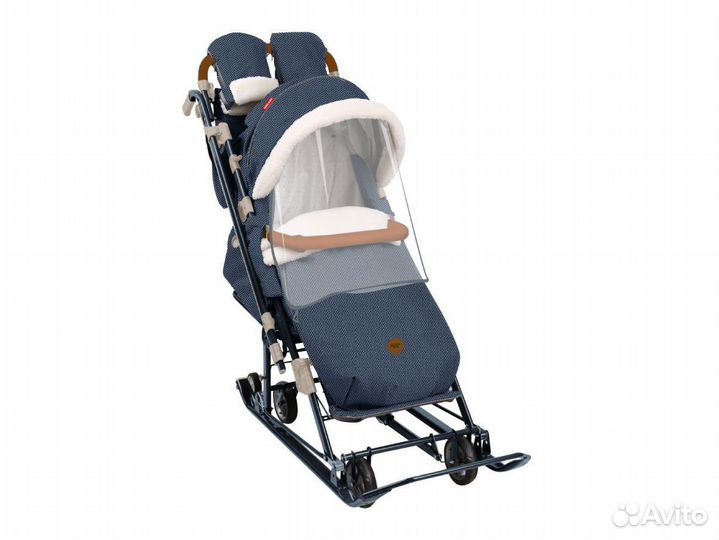 Санки-коляски Ника 7-8 К принт в елочку синий