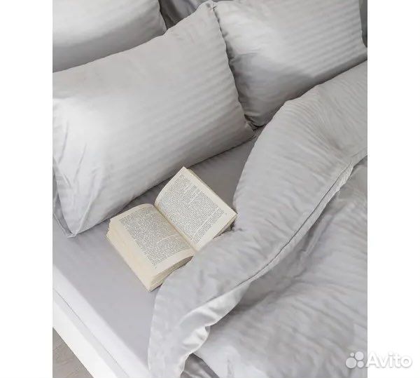 Постельное белье страйп сатин евро серый