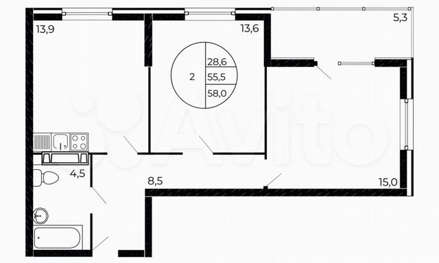 2-к. квартира, 58 м², 11/16 эт.