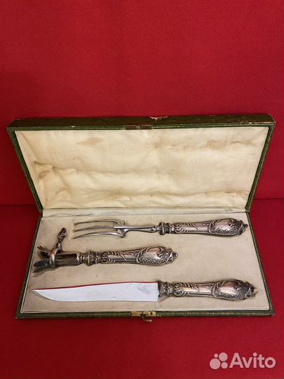 Антикварный серебряный набор для сервировки мяса