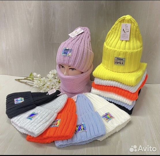 Зимняя шапка на флисе + снуд для девочки