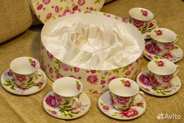 Набор чайный 12 предметов Пионы в коробке