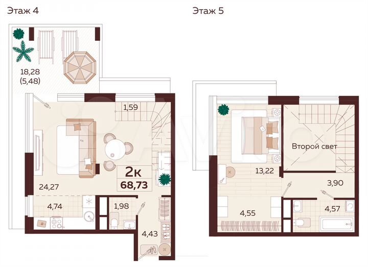 2-к. квартира, 68,7 м², 8/9 эт.