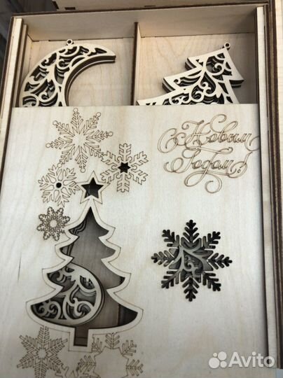 Большие наборы елочных деревянных игрушек