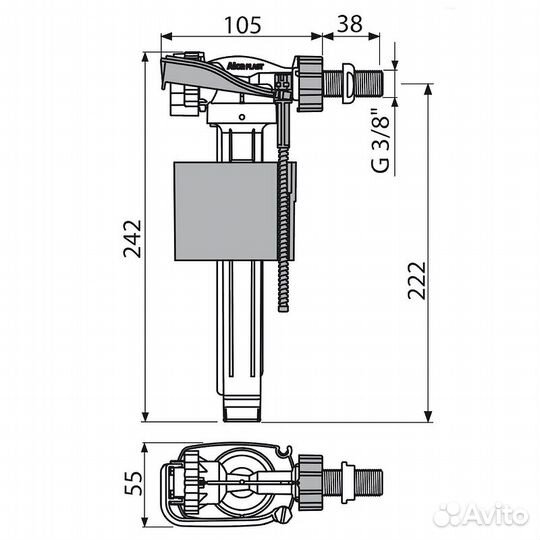 Наливная арматура Alcaplast A150-3/8 с боковой по