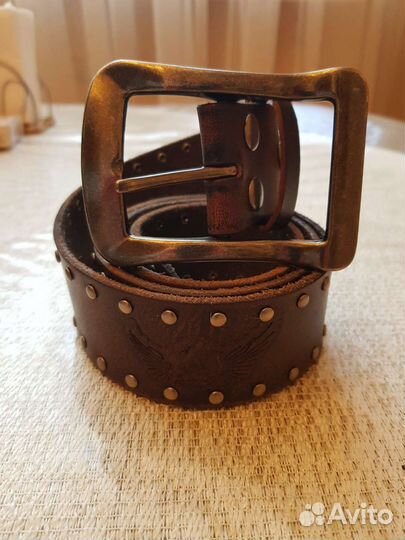Кожаный тёмно-коричневый ковбойский ремень