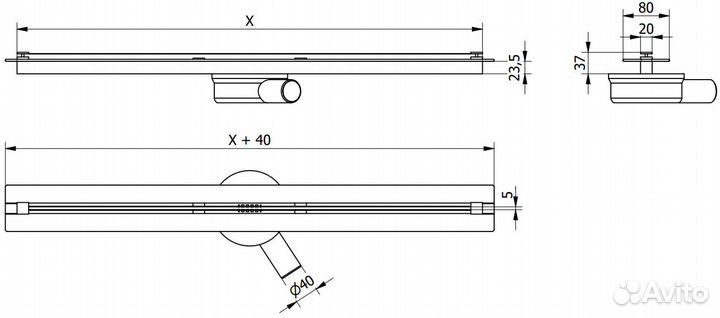 Линейный трап Mexen super slim 60см черный