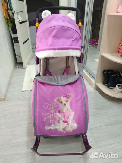 Детские санки коляска Ника,бу,с колесами