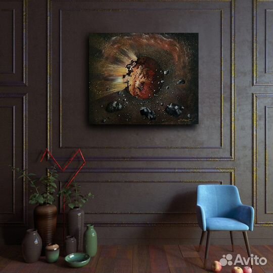 Космическая картина акрилом. Галактика / Астероиды