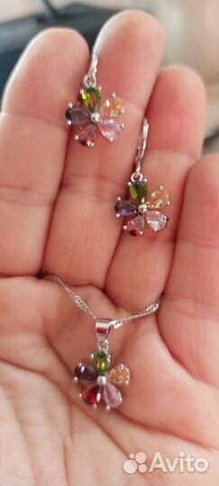 Комплект серьги и подвеска 9*2*5 цирконами