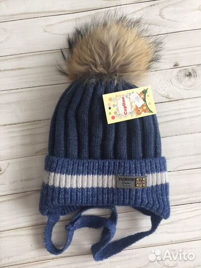 Новая Шапка с натуральным помпоном