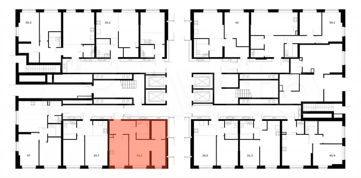 1-к. квартира, 42,2 м², 1/25 эт.