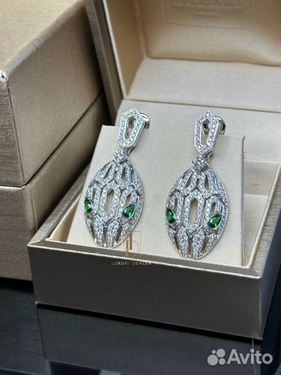 Серьги bvlgari serpenti белое золото 750