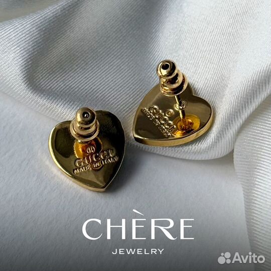 Серьги пусеты Gucci сердце с эмалью