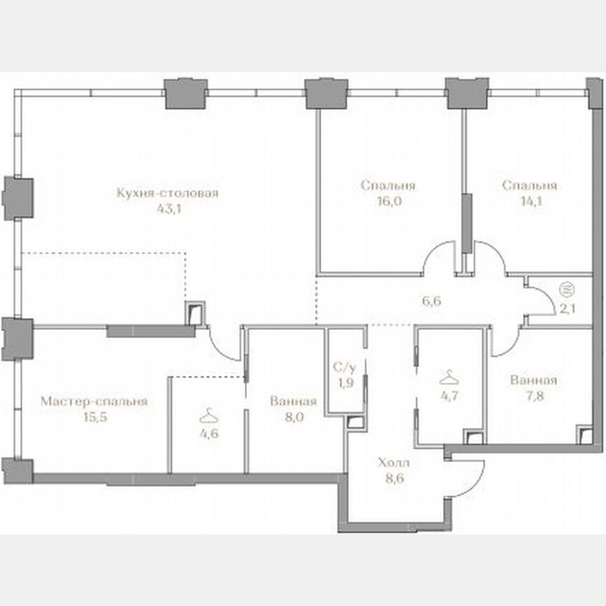 3-к. квартира, 133 м², 3/18 эт.