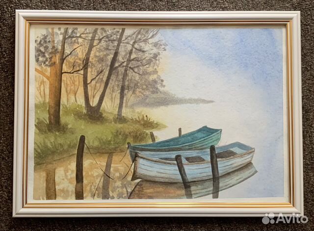 Картина. Лодки на рассвете. (Акварель)