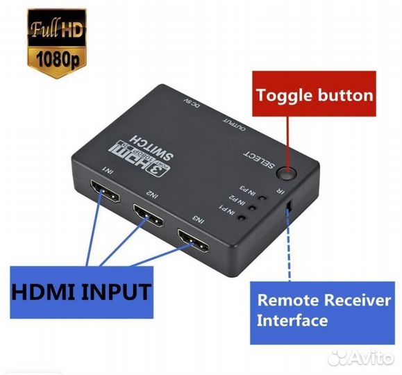 Переходник Свитч hdmi*3 порта с пультом дистанцион