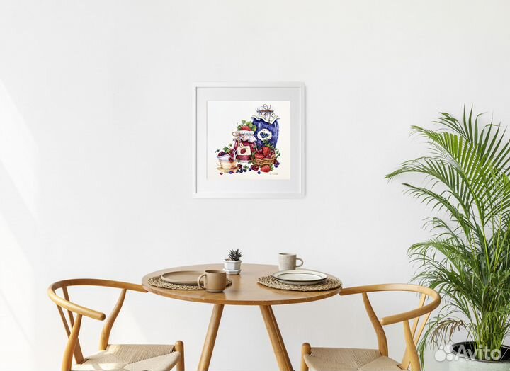 Картина акварель 20х20см Варенье и ягоды