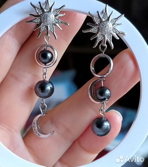 Ассиметричные серьги женские жемчуг хлопковый