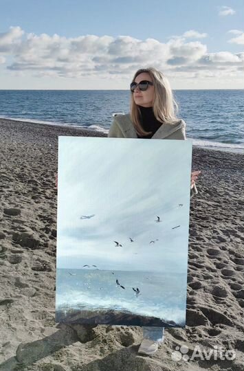 Интерьерная большая картина. Море, чайки