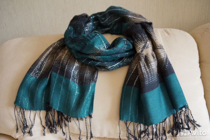 Нарядный палантин шарф платок шерсть+люрекс