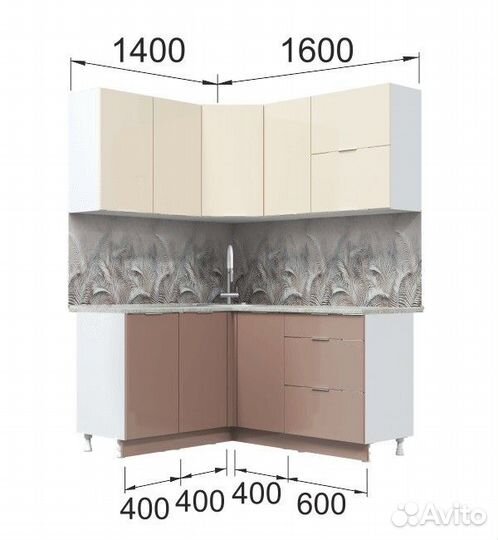 Кухня угловая Асти. Готовый комплект, латте