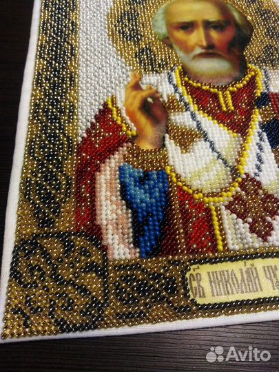 Николай Чудотворец. Икона вышитая бисером