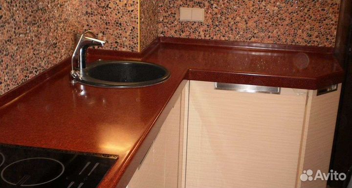 Столешница угловая для кухни из акрилового камня