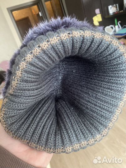 Шапка норковая серая вязанная