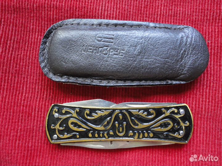 Нож складной сувенирный Узоры с чехлом. СССР