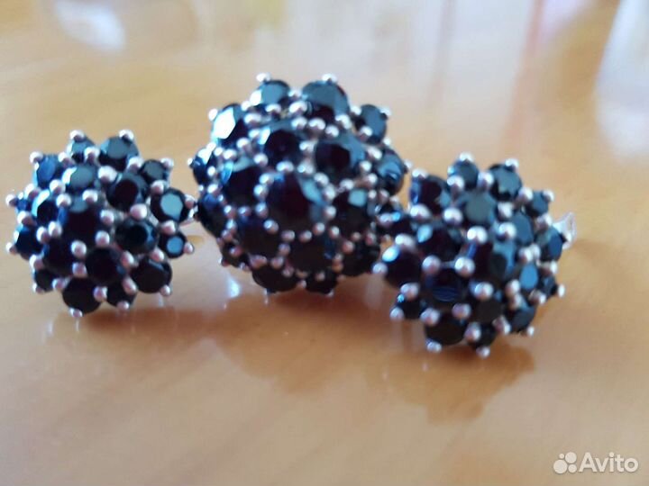 Серебряные серьги и кольцо