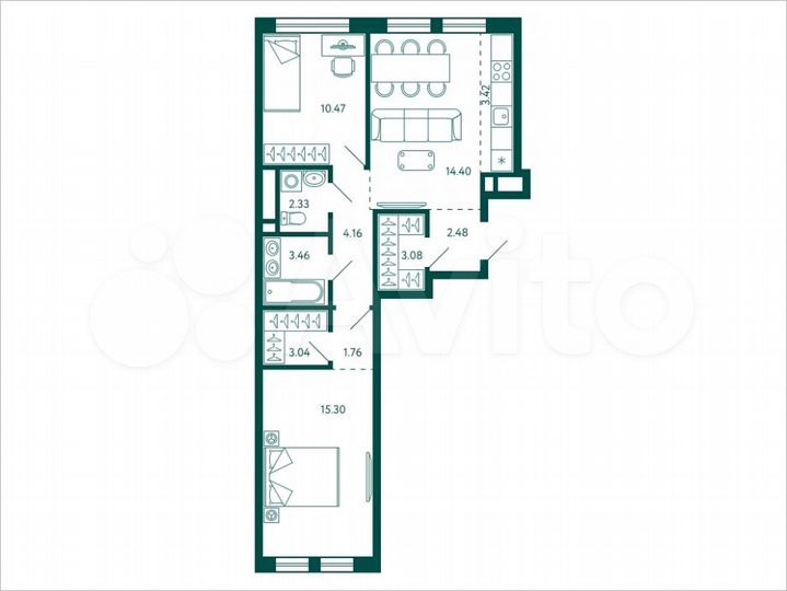 2-к. квартира, 63,9 м², 10/28 эт.
