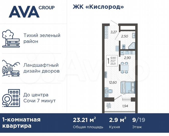Квартира-студия, 23,2 м², 9/19 эт.