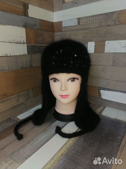 Шапка ушанка женская вязаная