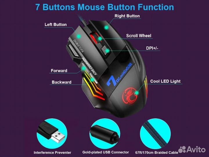 Мышка Игровая Проводная Геймерская Бесшумная