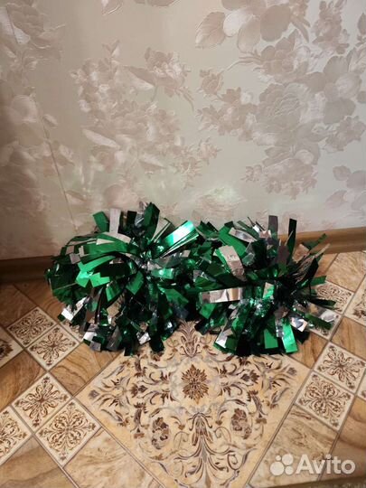 Помпоны для черлидинга зелёный - серебряный