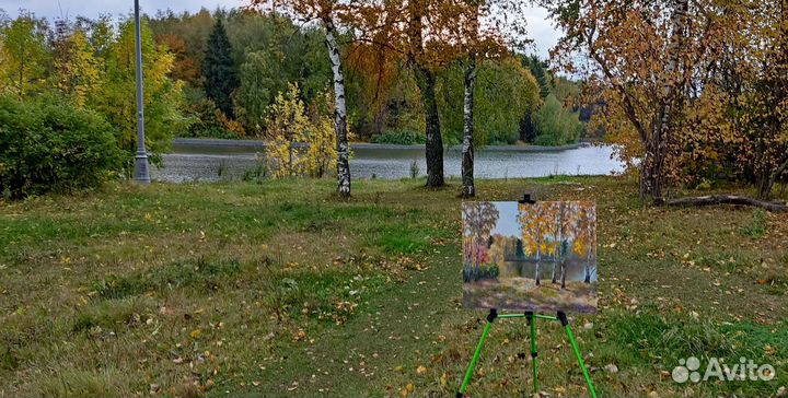 Картина маслом Осенний Пейзаж Тихий вечер на пруду