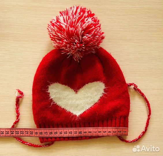Шапка р.46-48 красная с сердцем
