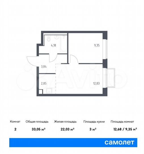 2-к. квартира, 33,1 м², 2/17 эт.