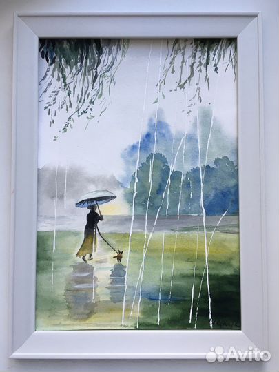 Картина акварелью «Летний дождь»
