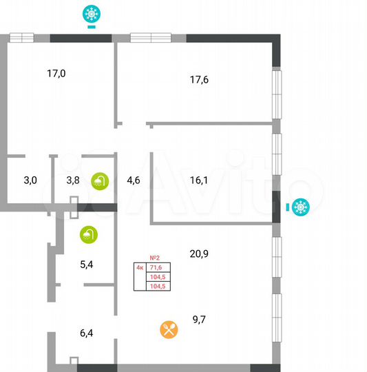 4-к. квартира, 104,5 м², 2/15 эт.