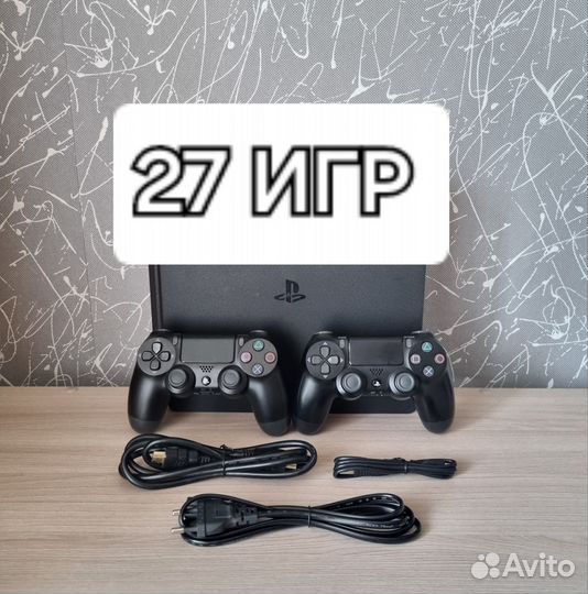 Sony PS4 Slim +2 геймпада + 27 Игр / Доставка