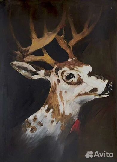 Картина интерьерная маслом на холсте Олень