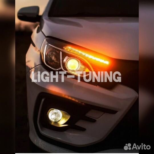Тюнинг фары с линзой и светодиодными дхо для Лада