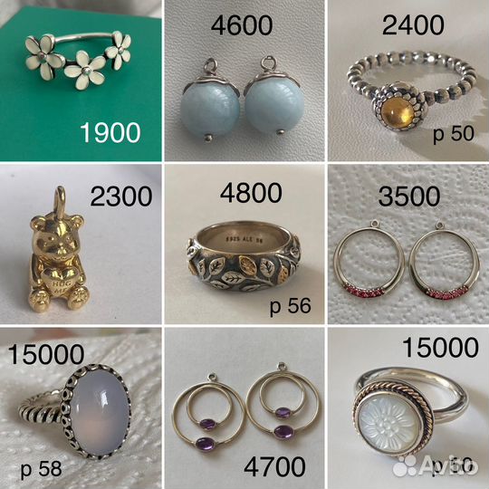 Pandora серьги кольца