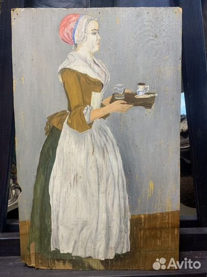 Старая картина маслом на фанере