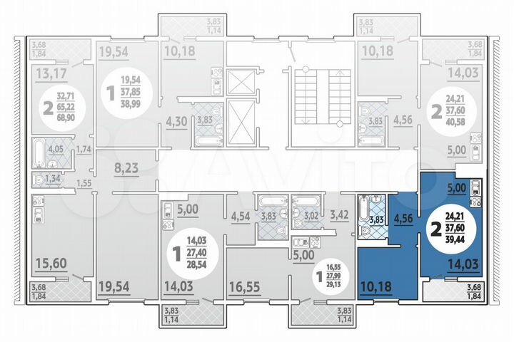 2-к. квартира, 39,4 м², 13/16 эт.